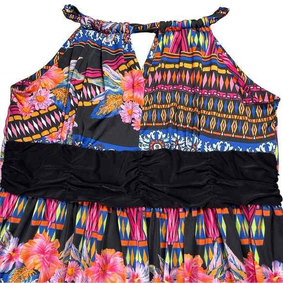 Size large bright colorful stretchy floral tribal sleeveless maxi dress EUC - Picture 2 of 7